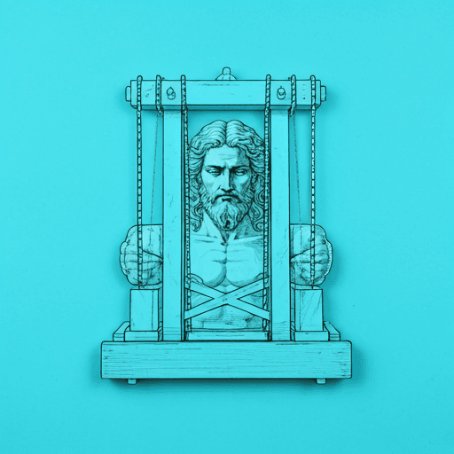 Cyan holographic Da Vinci catapult sketch